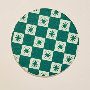 Green Checkered Star Coasters - Set of 4