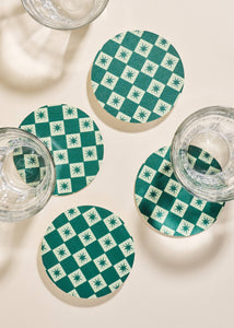 Green Checkered Star Coasters - Set of 4