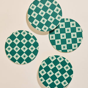 Green Checkered Star Coasters - Set of 4