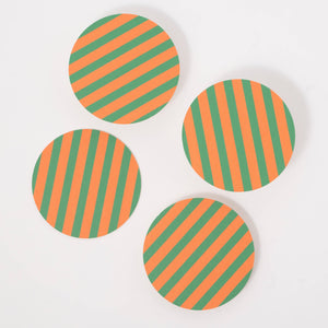 Amore Green and Orange Striped Coaster - Set of 4